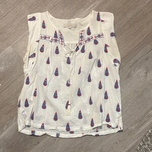 LOFT Sleeveless Blouse with Cream and Blue-Red Pattern